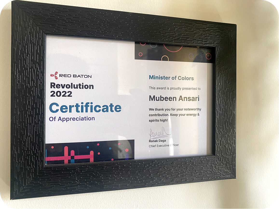 Mubeen's Revolution 2022 Certificate of Appreciation