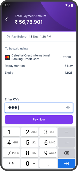 Converj mobile payment confirmation screen with CVV entry