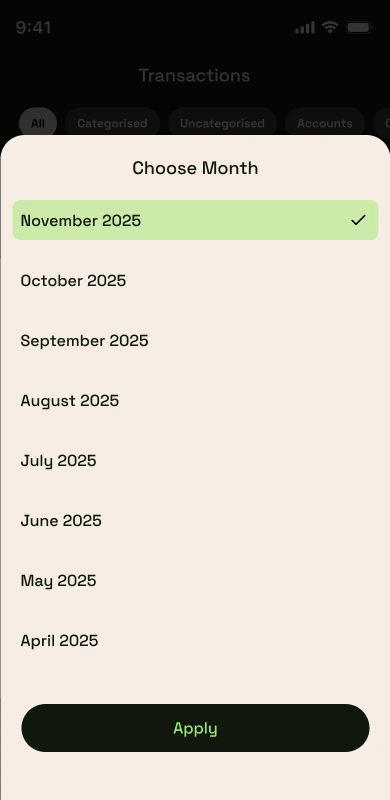 Choose month bottom sheet