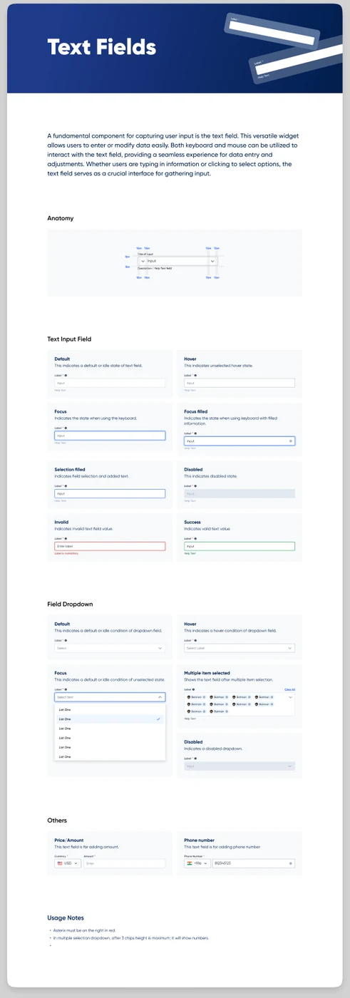 Pelagos text field and dropdown states